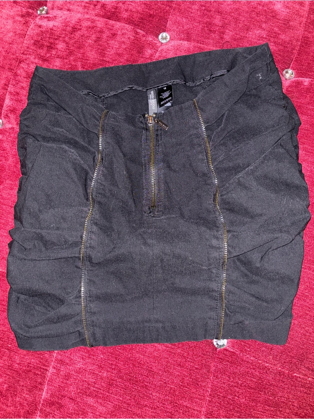 Bisou Bisou Black Ruched Mini Skirt with Exposed Zippers